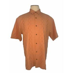 Mens TOMMY BAHAMA Sz L Orange Silk Button Down Dress Shirt Embroidered Logo
